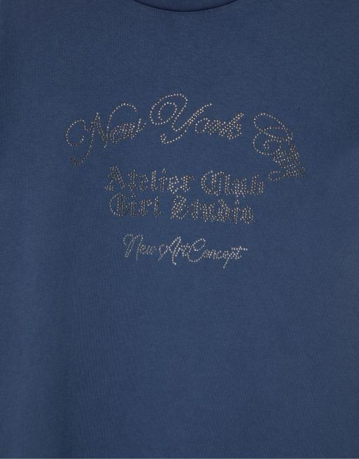 Pull&Bear T-shirt grafica con strass navy, 7 di 7