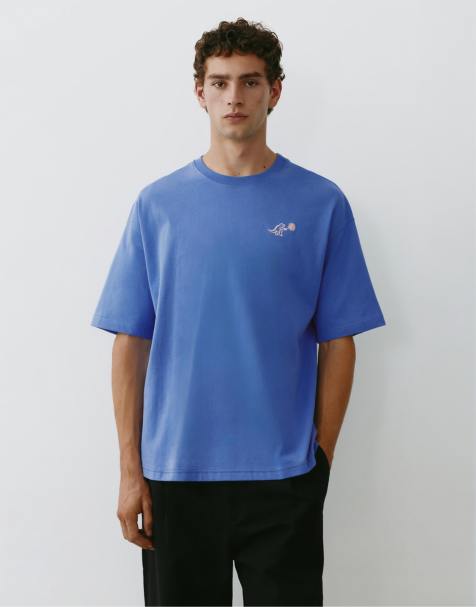 Pull&Bear T-shirt grafica testurizzata relaxed fit blu intenso - view 1