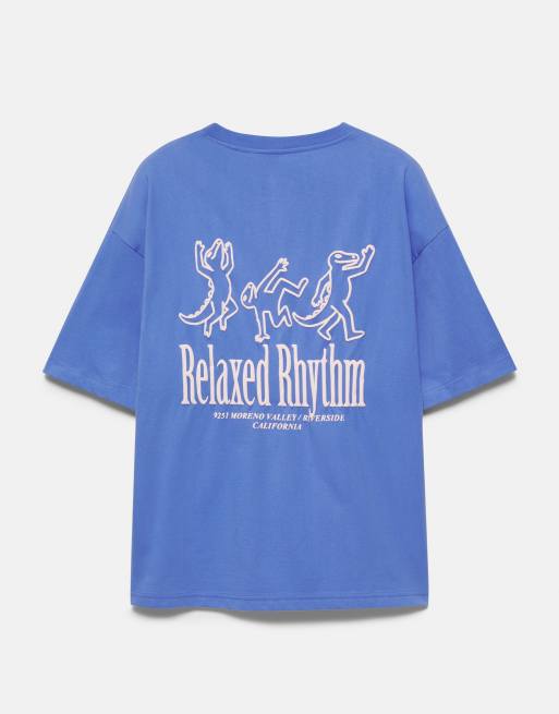 Pull&Bear T-shirt grafica testurizzata relaxed fit blu intenso, 7 di 7