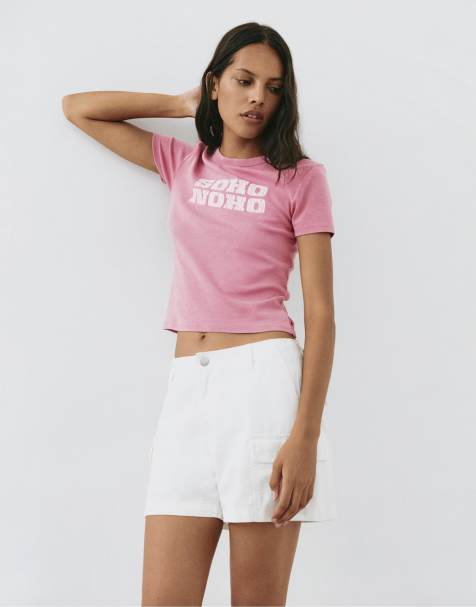 Pull&Bear t-shirt graphique effet craquelé rose - view 1