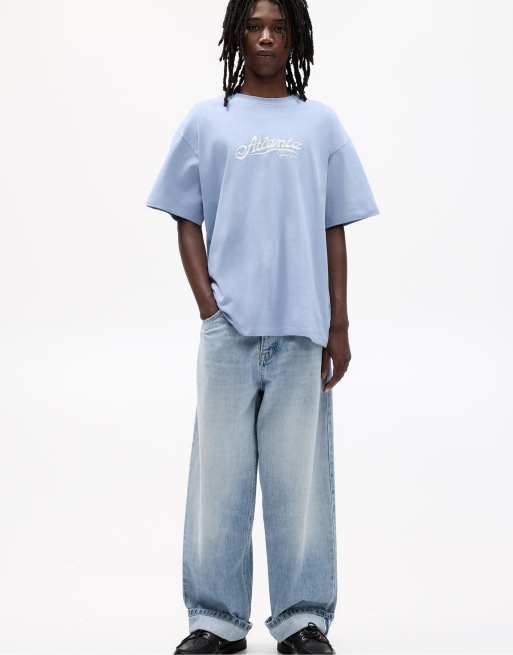Pull&Bear - T-shirt grigia con scritta 
