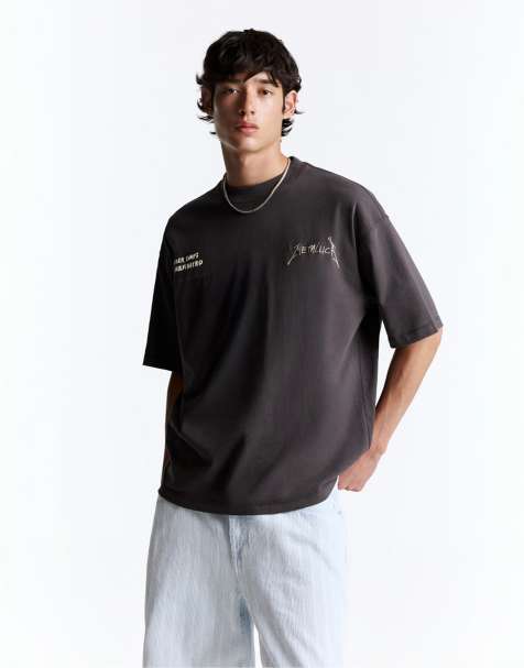 Pull&Bear - T-shirt grigia con scritta "Metallica" - view 1