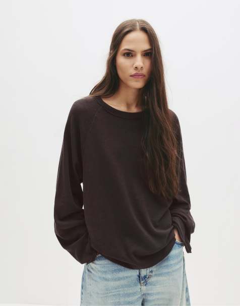 Pull&Bear - T-shirt grigio scuro con maniche raglan lunghe - view 1