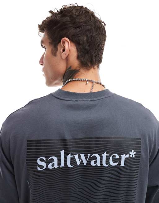 Pull&Bear - T-shirt grigio scuro con stampa “Saltwater”, 4 di 4