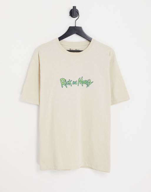 Pull&Bear – T-Shirt in Beige mit „Rick and Morty“-Grafikprint