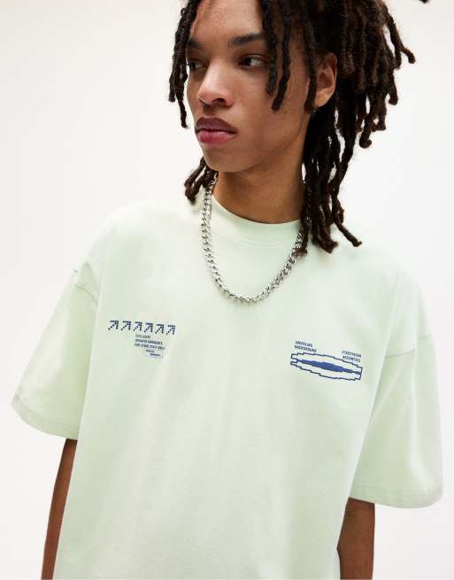 Pull&Bear – T-Shirt in Blassgrün mit „STWD“-Print