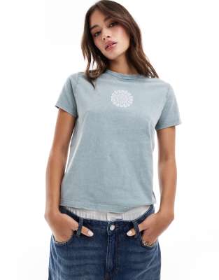 Pull & Bear - T-Shirt in Blau mit Mandala-Grafikprint