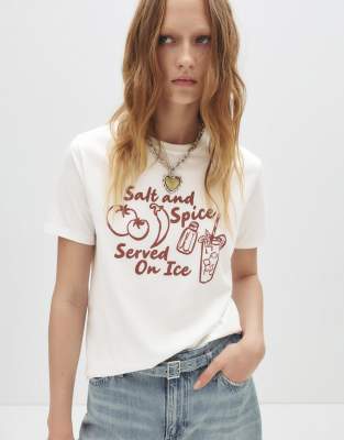 Thumbnail - Pull & Bear - T-Shirt in Eisweiß mit „Salt and Spice"-Print