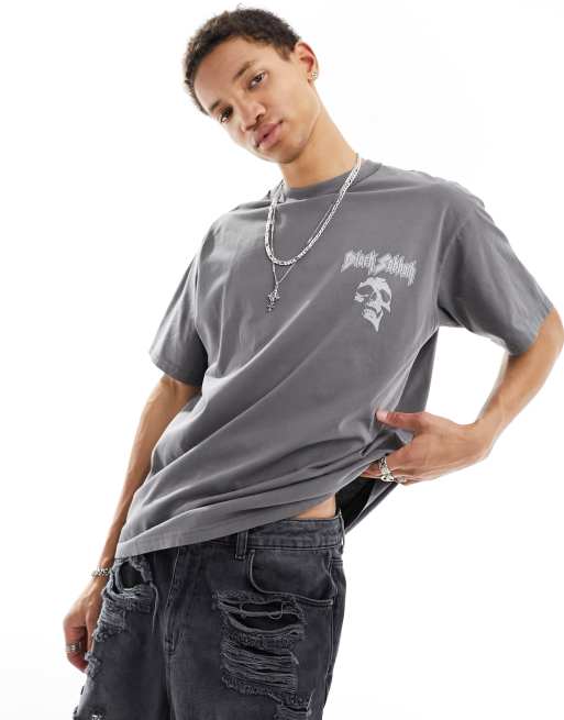 Pull&Bear – T-Shirt in Grau mit „Black Sabbath“-Print