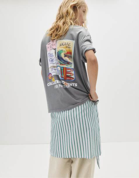 Pull&Bear – T-Shirt in Grau mit „Past Summer Archives“-Print - view 1