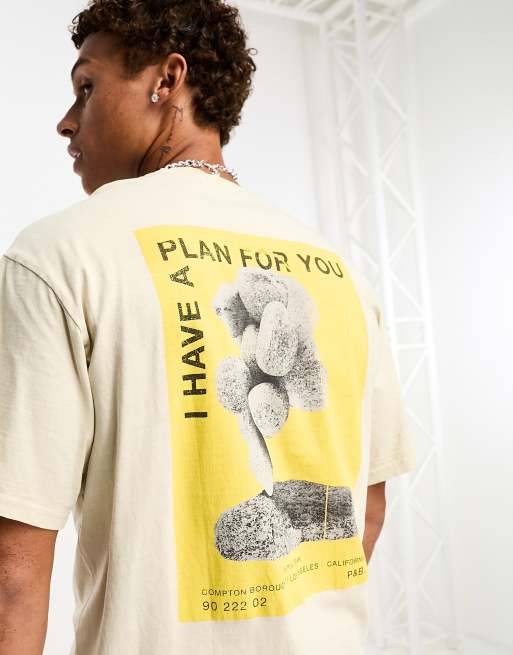 Pull&Bear – T-Shirt in Hellgrau mit „Concrete Jungle“-Print
