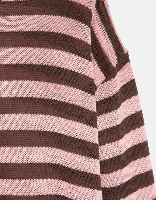 Pull&Bear T-shirt in maglia a righe marrone, 6 di 7
