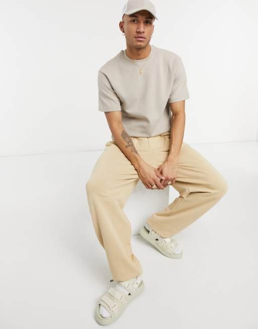 Pull&Bear t-shirt in oversized with label detail in beige