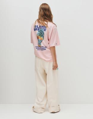 Pull & Bear - T-Shirt in Rosa mit Grafik