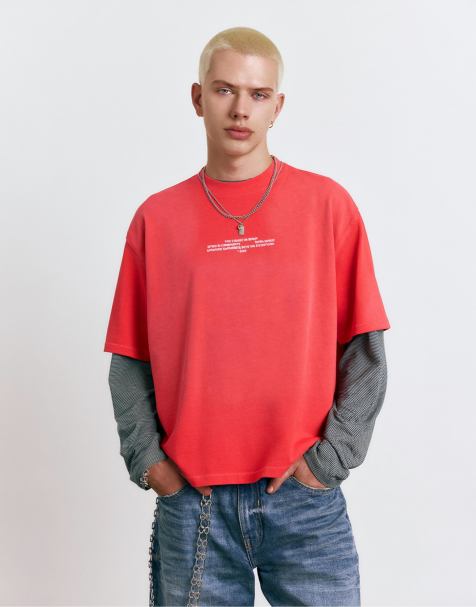 Pull&Bear – T-Shirt in Rot mit „STWD“-Community-Print - view 1