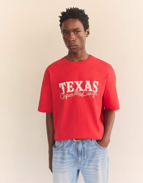Pull&Bear – T-Shirt in Rot mit „Texas“-Schriftzug - view 1