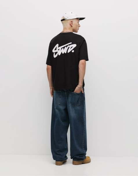 Pull&Bear – T-Shirt in Schwarz mit „STWD“-Logo - view 1