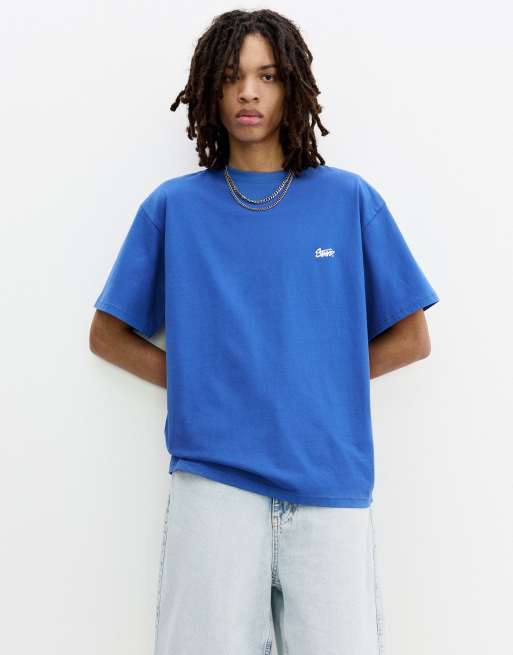 Pull&Bear – T-Shirt in Tiefblau mit „STWD“-Logo