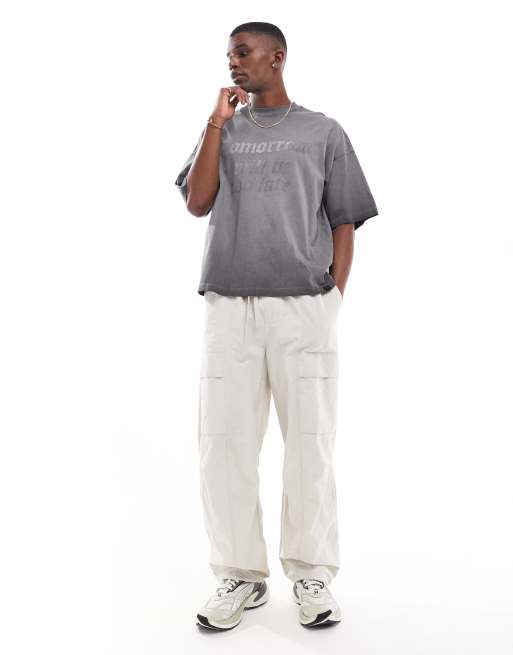 Pull&Bear – T-Shirt in verwaschenem Schwarz mit „Tomorrow Will Be Late“-Print auf der Vorderseite