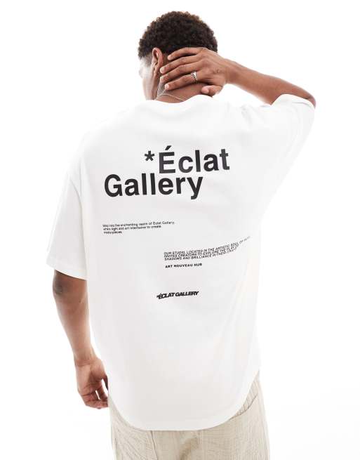 Pull&Bear – T-Shirt in Weiß mit „Gallery“-Rückenprint