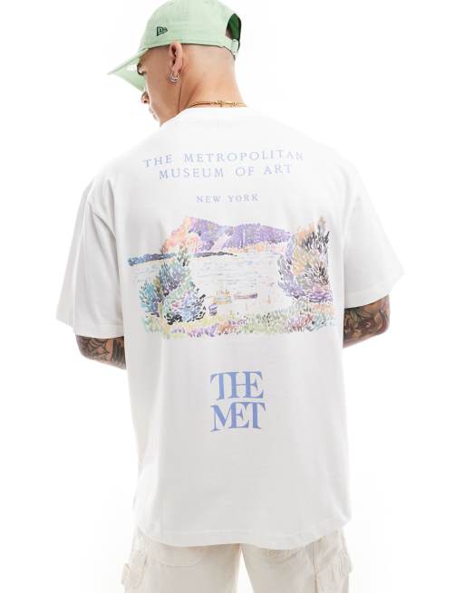 Pull&Bear – T-Shirt in Weiß mit Gemälde-Print