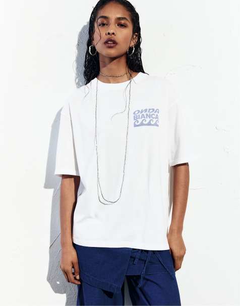 Pull&Bear – T-Shirt in Weiß mit „Onda Bianca“-Print - view 1