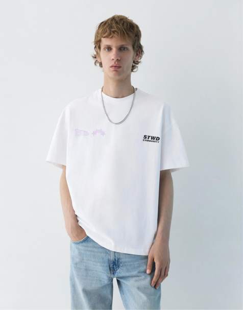 Pull&Bear – T-Shirt in Weiß mit „STWD“-Print - view 1