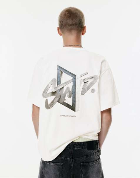 Pull&Bear – T-Shirt in Weiß mit „STWD“-Zement-Print - view 1