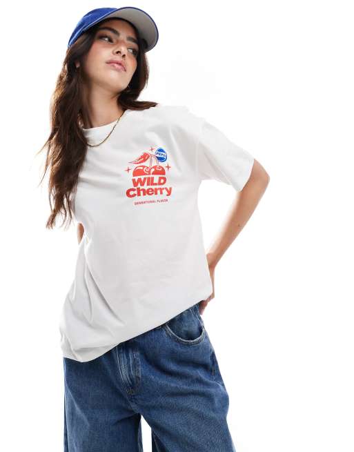 Pull&Bear – T-Shirt in Weiß mit „Wild Cherry“-Grafikprint