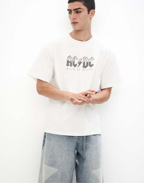 Pull&Bear – T-Shirt in Wollweiß mit „AC/DC"-Print - view 1