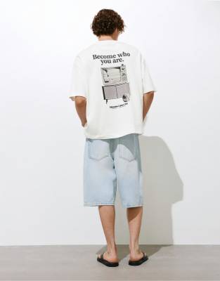 T-Shirt in Wollweiß mit Grafik Weiß S