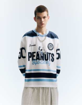 T-Shirt in Wollweiß mit „Peanuts Hockey"-Motivprint Weiß M