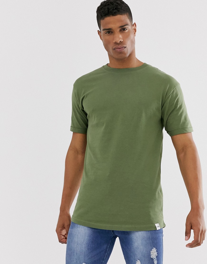 Pull&Bear - T-shirt lunga kaki-Verde