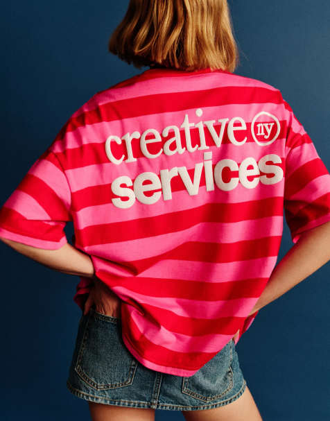 Pull&Bear - T-shirt manches courtes à rayures - Rouge - view 1