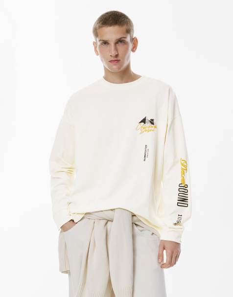 Pull&Bear - T-shirt manches longues à motif pyramides - Blanc cassé - view 1