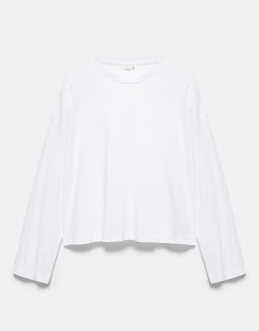 Pull&Bear t-shirt manches longues coupe carrée blanc, 5 de 7