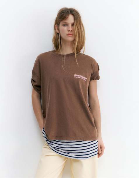Pull&Bear - T-shirt marrone con grafica "Gilda" - view 1