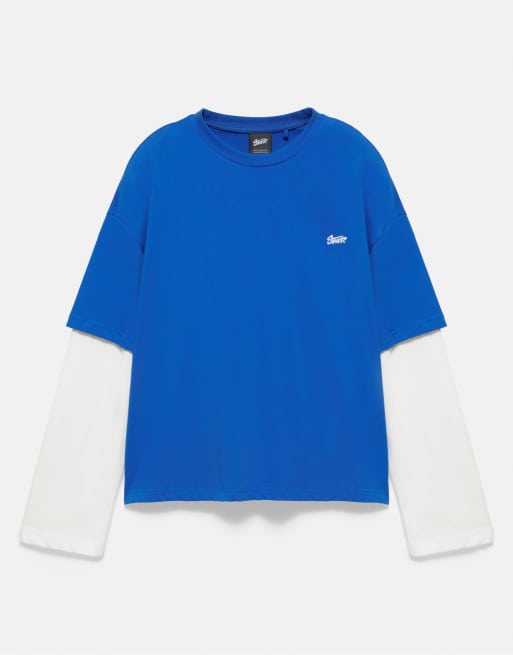 Pull&Bear t-shirt med dubbla ärmar i djupblått, 5 av 7