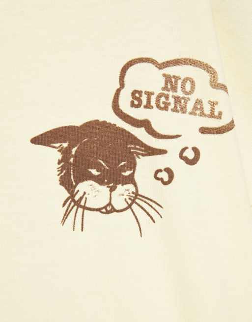 Pull&Bear t-shirt med kattegrafik i oversized pasform i smørgul, 6 af 7