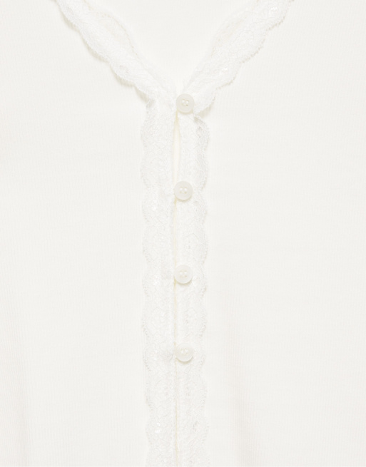 Pull&Bear t-shirt med knappar och spets i isblå, 7 av 7
