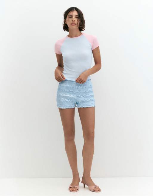 Pull&Bear t-shirt med kontrasterande raglanärmar i pastellblått, 4 av 7