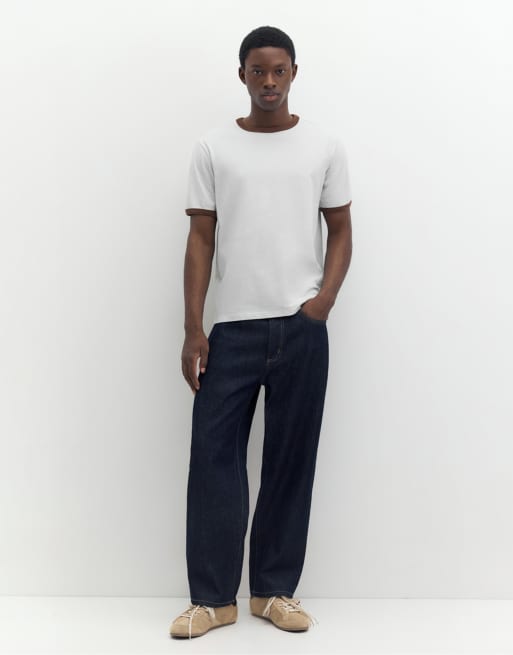Pull&Bear T-shirt med kontrastkant i himmelblå, 4 af 7