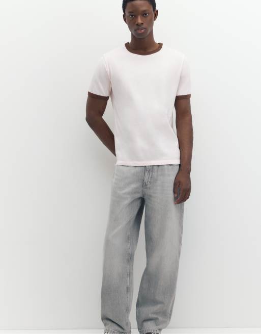 Pull&Bear T-shirt med kontrastkant i pink, 4 af 7