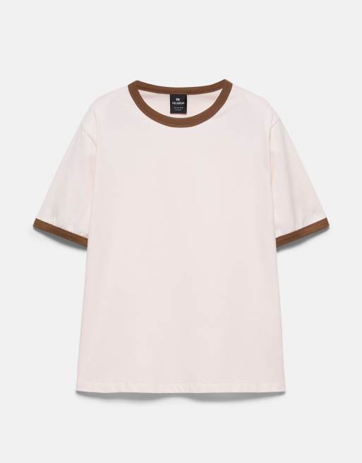 Pull&Bear T-shirt med kontrastkant i pink, 5 af 7