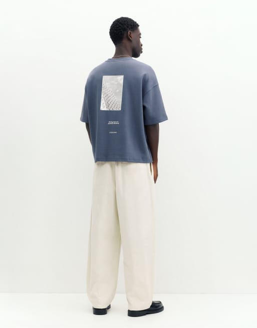 Pull&Bear t-shirt med korta ärmar i kraftigt tyg med blått tryck, 2 av 7