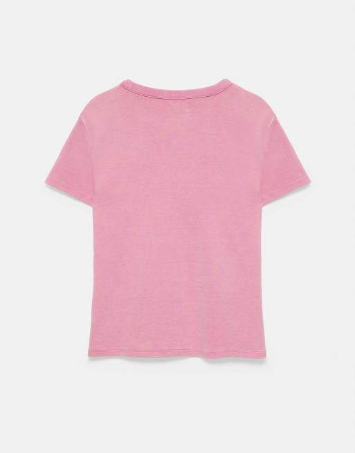 Pull&Bear T-shirt med krakeleret tekstgrafik i pink, 7 af 7