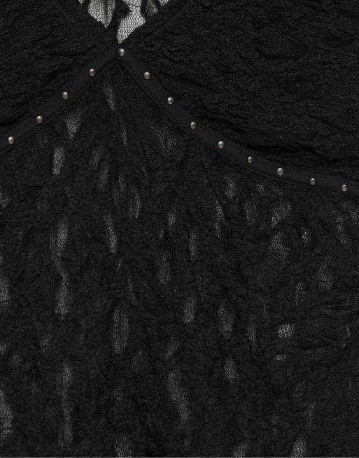 Pull&Bear t-shirt med nitar och spets i svart, 7 av 7