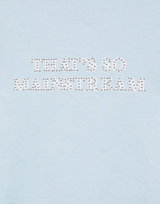 Pull&Bear t-shirt med nitar och text i ljusblått, 6 av 7