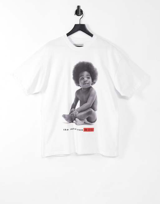 Pull&Bear - T-shirt med 'Notorious BIG'-print i hvid