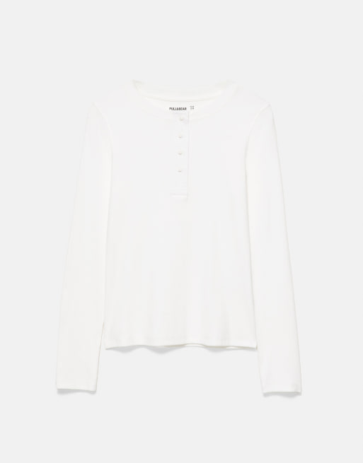 Pull&Bear t-shirt med smal passform och henley-ringning i isblå, 6 av 7